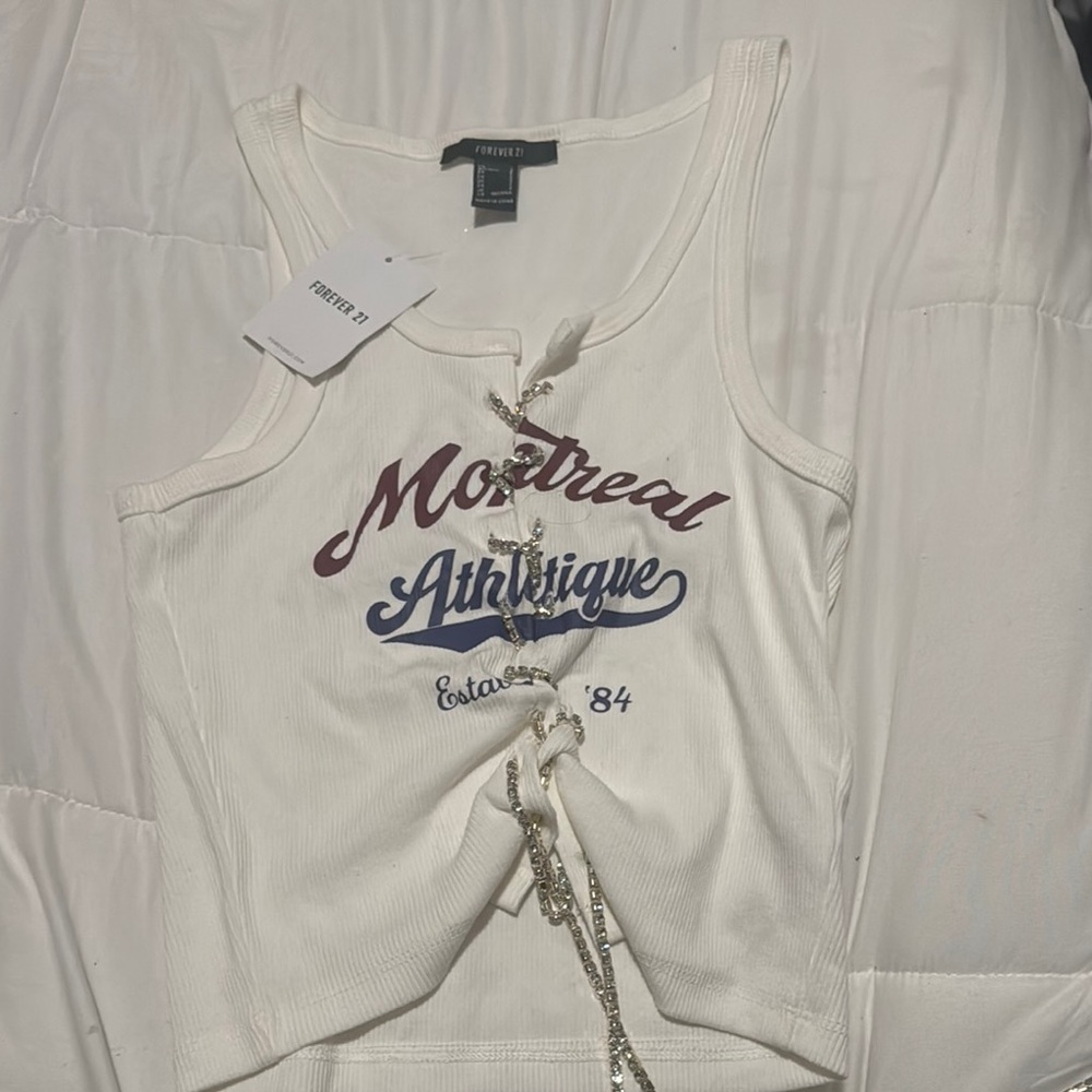 Forever 21 White Graphic Tank Top